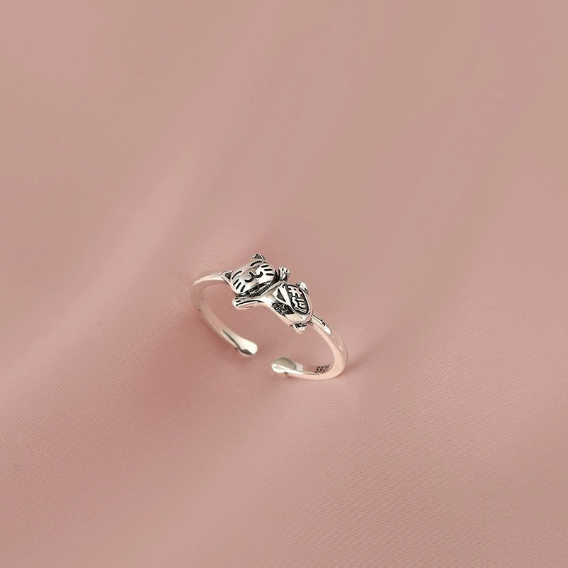 925 sterling silver cat shaped open ring - silvery
