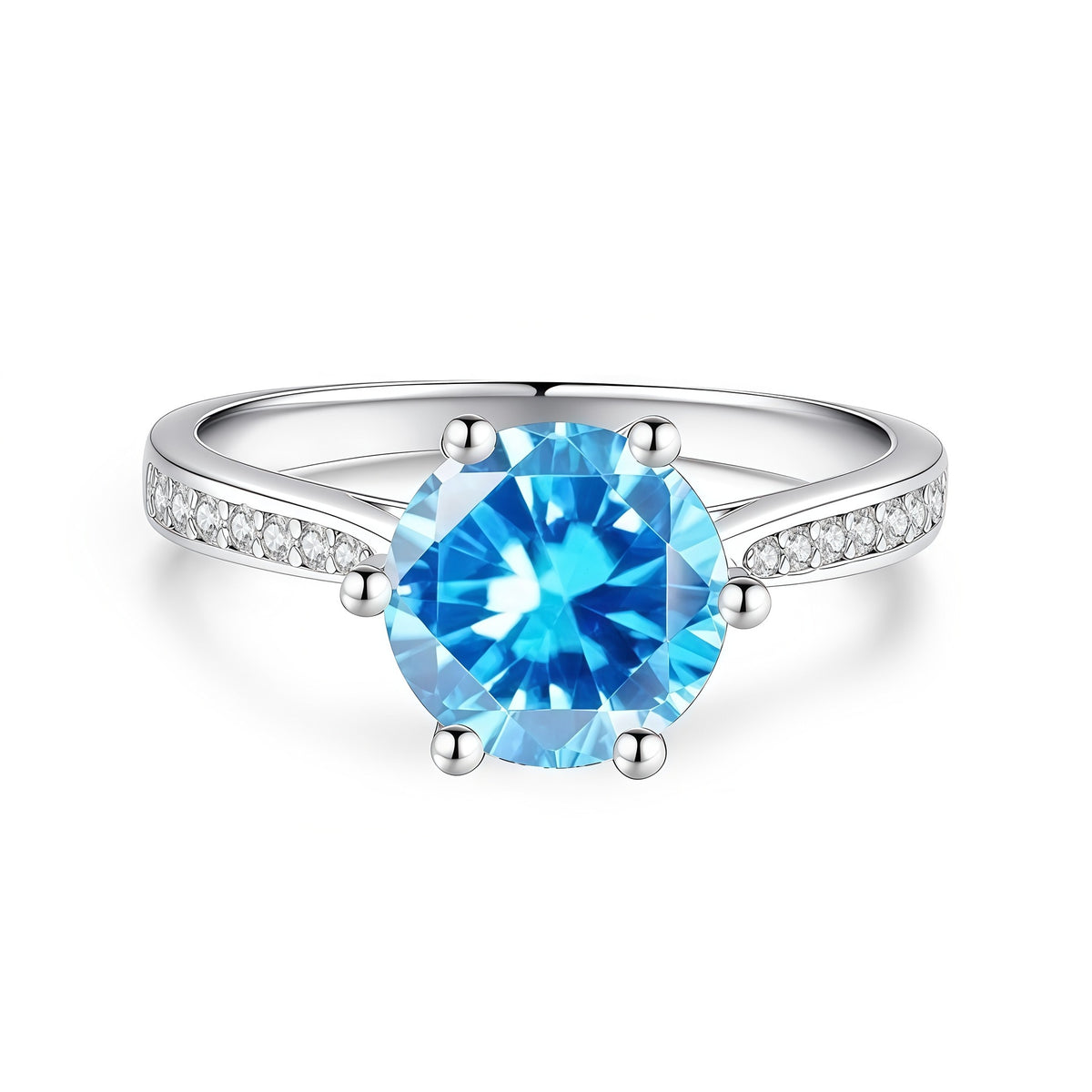 S925 Silver Six-Prong Ring with Colored Moissanite