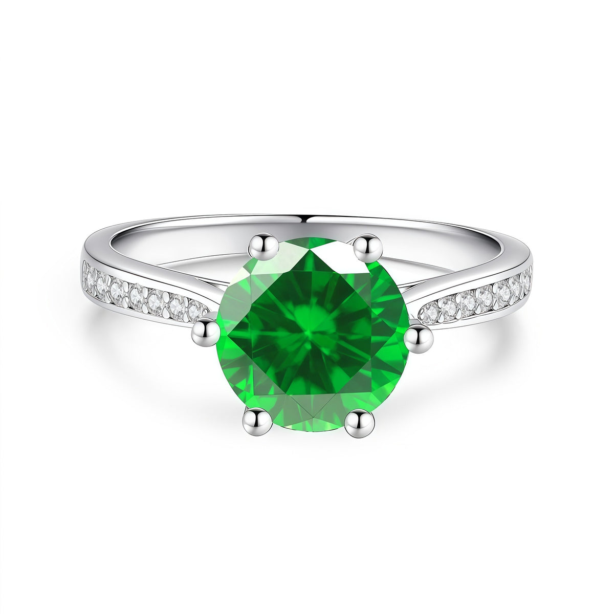 S925 Silver Six-Prong Ring with Colored Moissanite