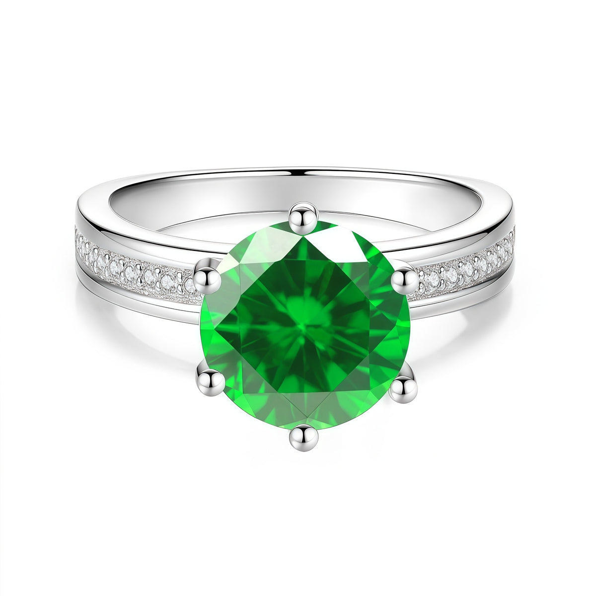 S925 Sterling Silver Six-Prong Round Colored Moissanite Ring