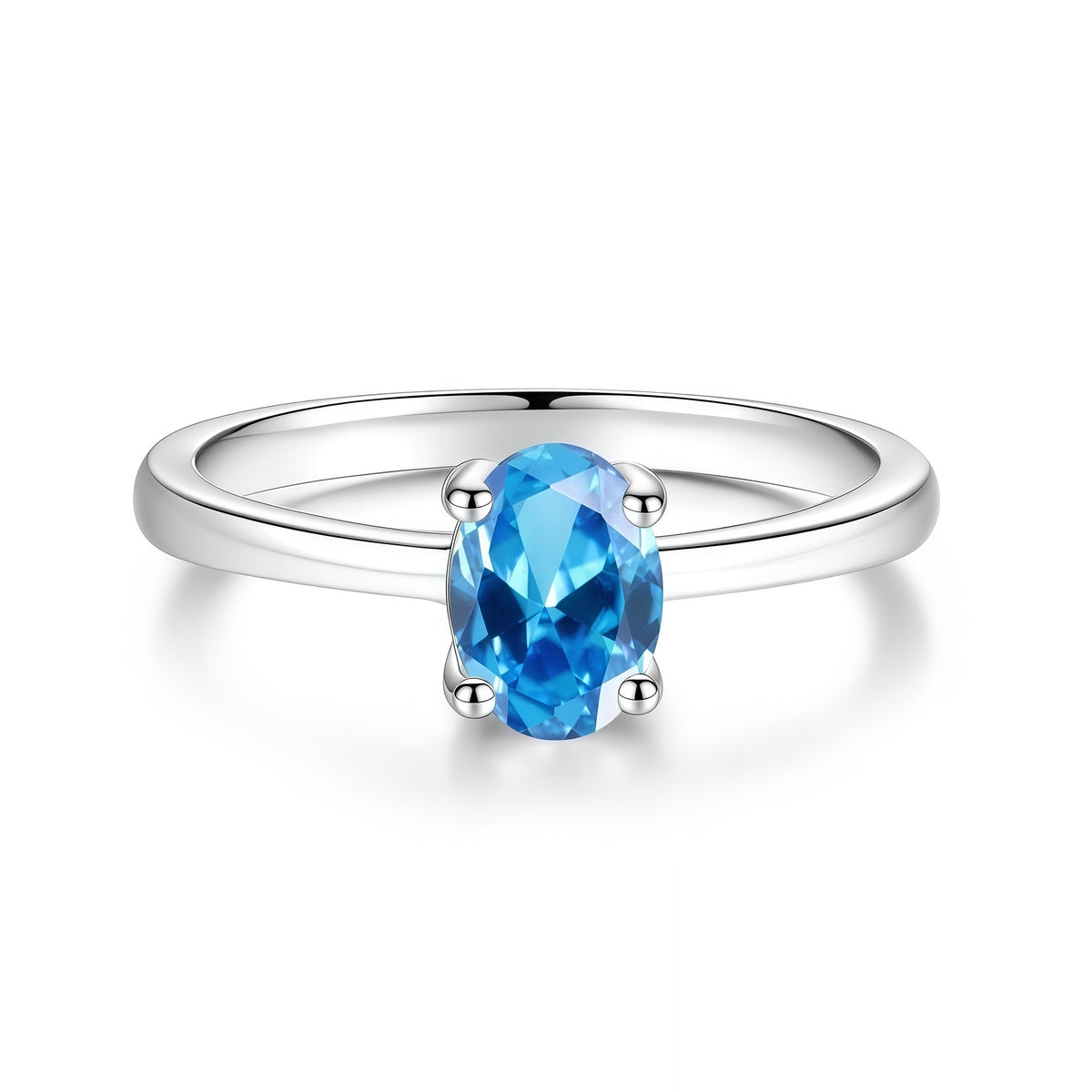 S925 Silver Oval-Shaped Ring with Colored Moissanite