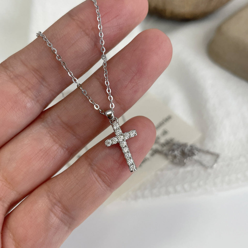 S925 Pure Silver Cross Pendant Necklace - Silvery