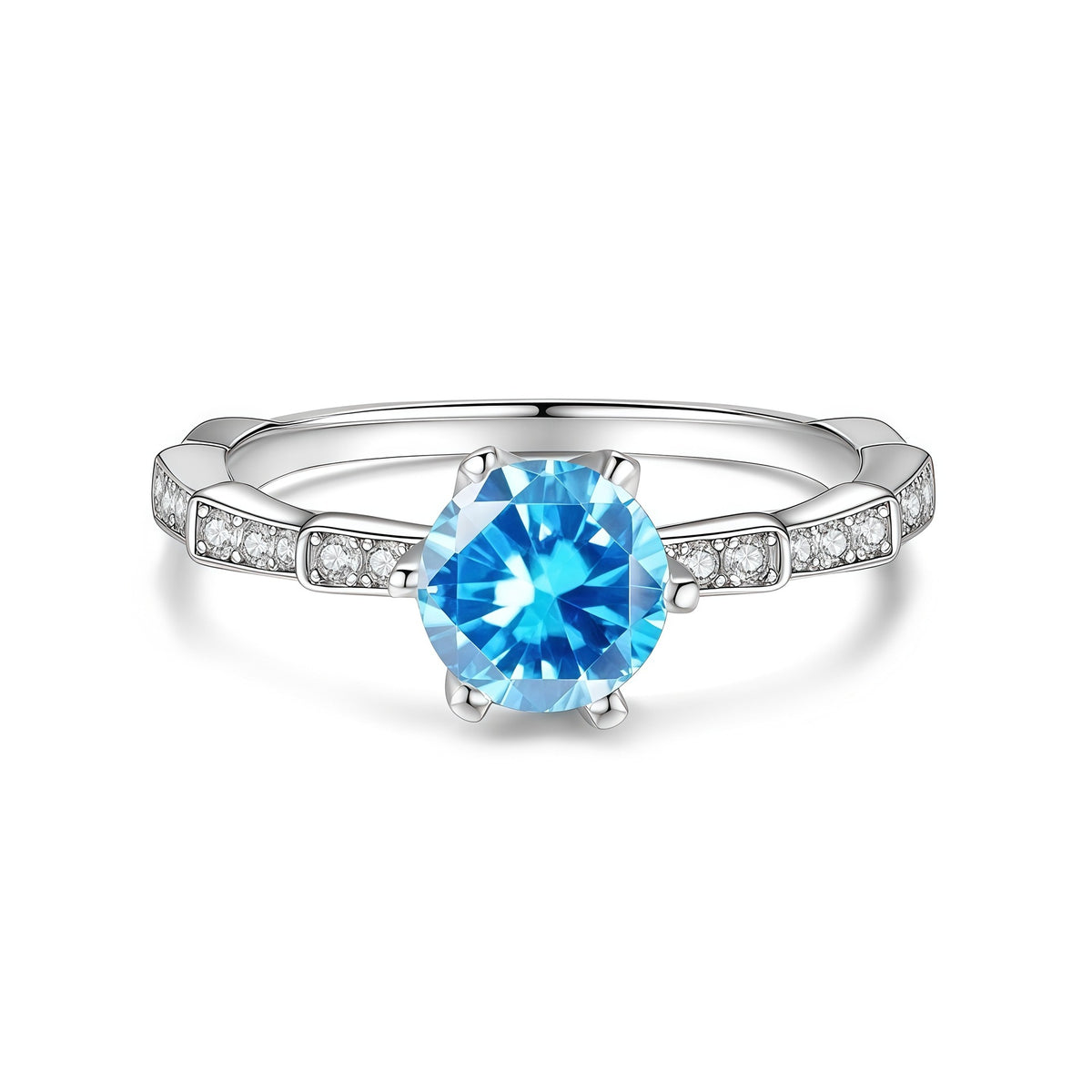 S925 Sterling Silver Snake Ring with Six-Prong Set Colored Moissanite