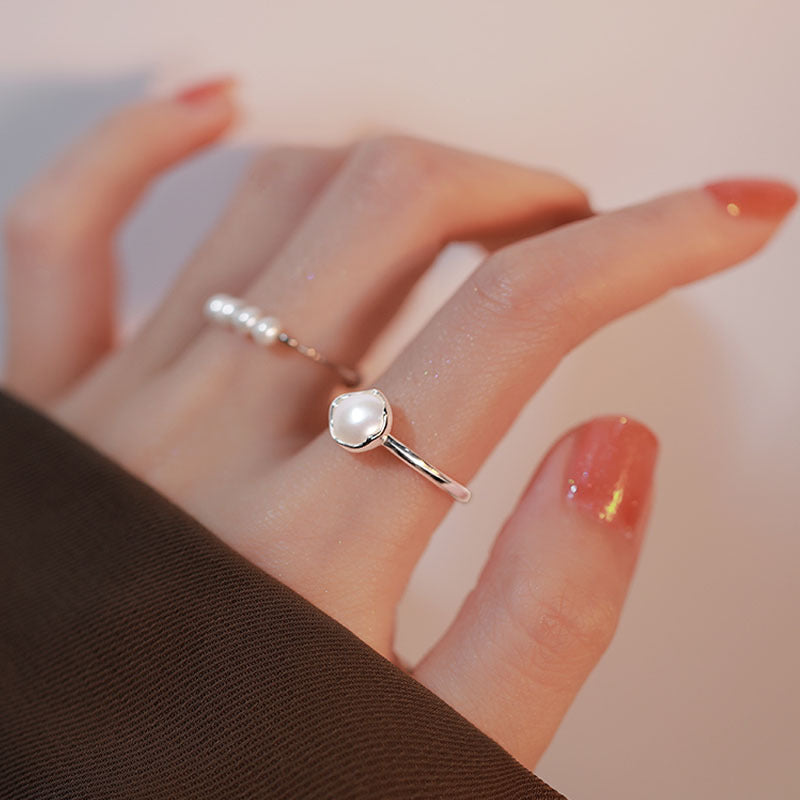 S925 Pure Silver Freshwater Pearl Ring - Silvery