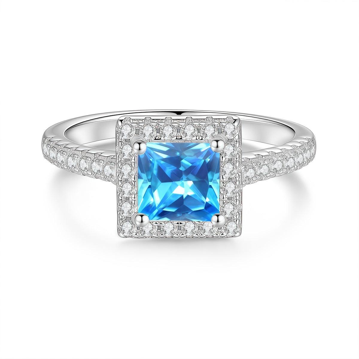 S925 Sterling Silver Square-Cut Colored Moissanite Ring