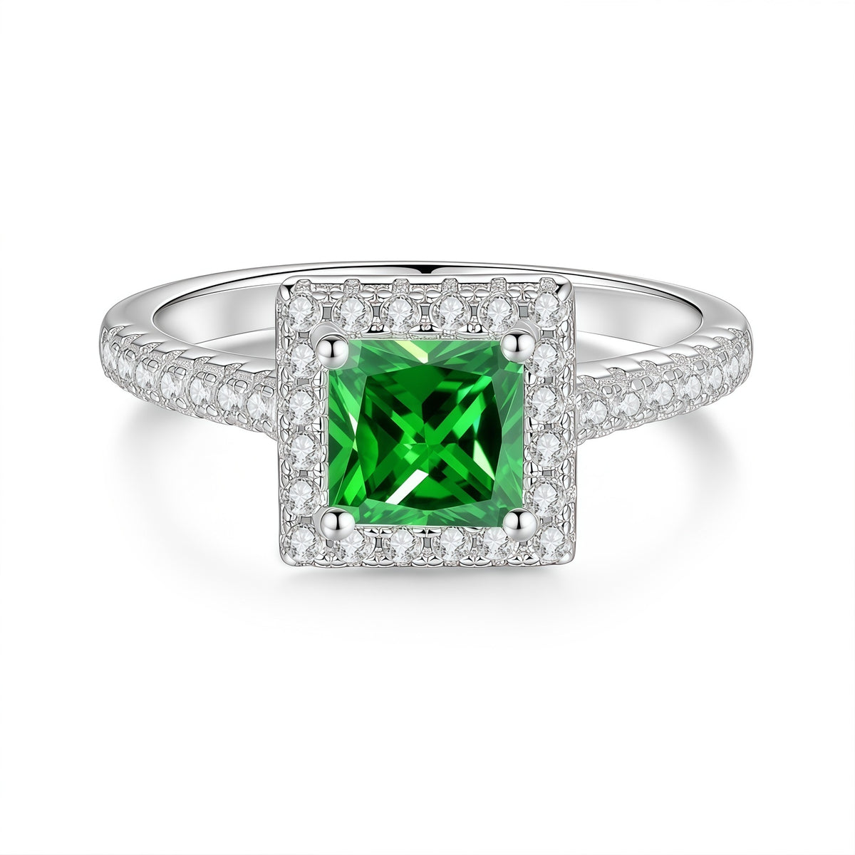 S925 Sterling Silver Square-Cut Colored Moissanite Ring