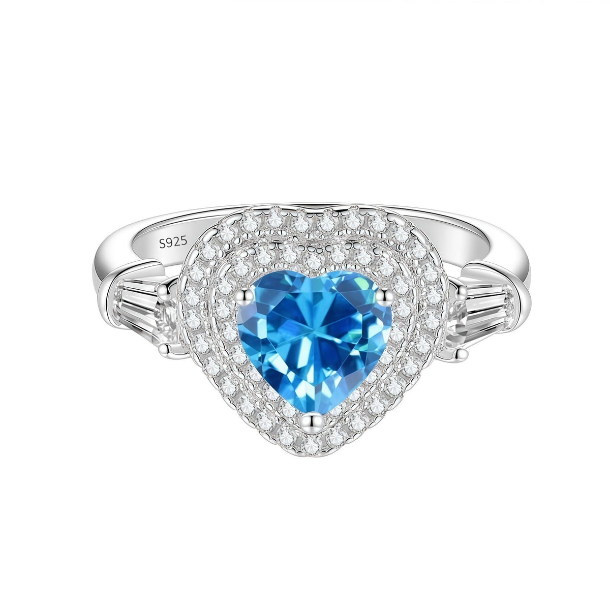 S925 Silver Heart-Shaped Ring with Colored Moissanite