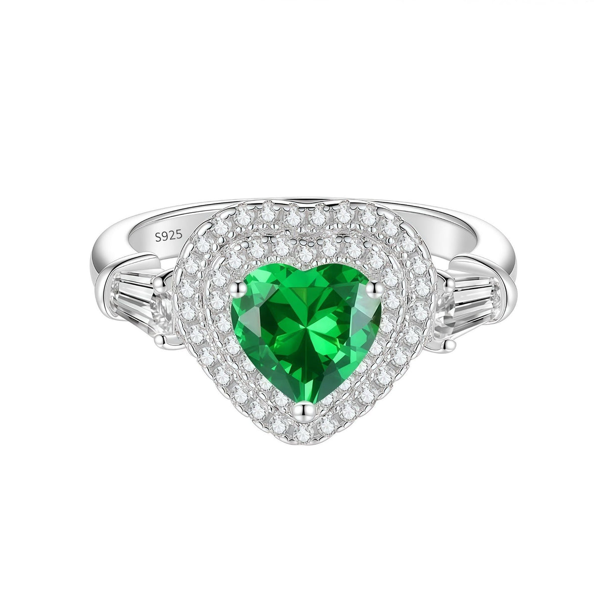 S925 Silver Heart-Shaped Ring with Colored Moissanite