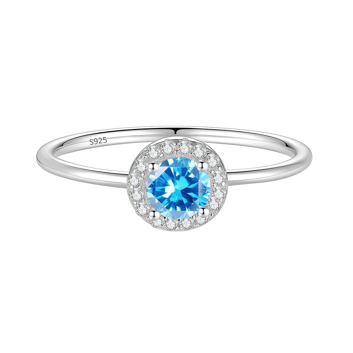 S925 Silver Round Ring with Colored Moissanite