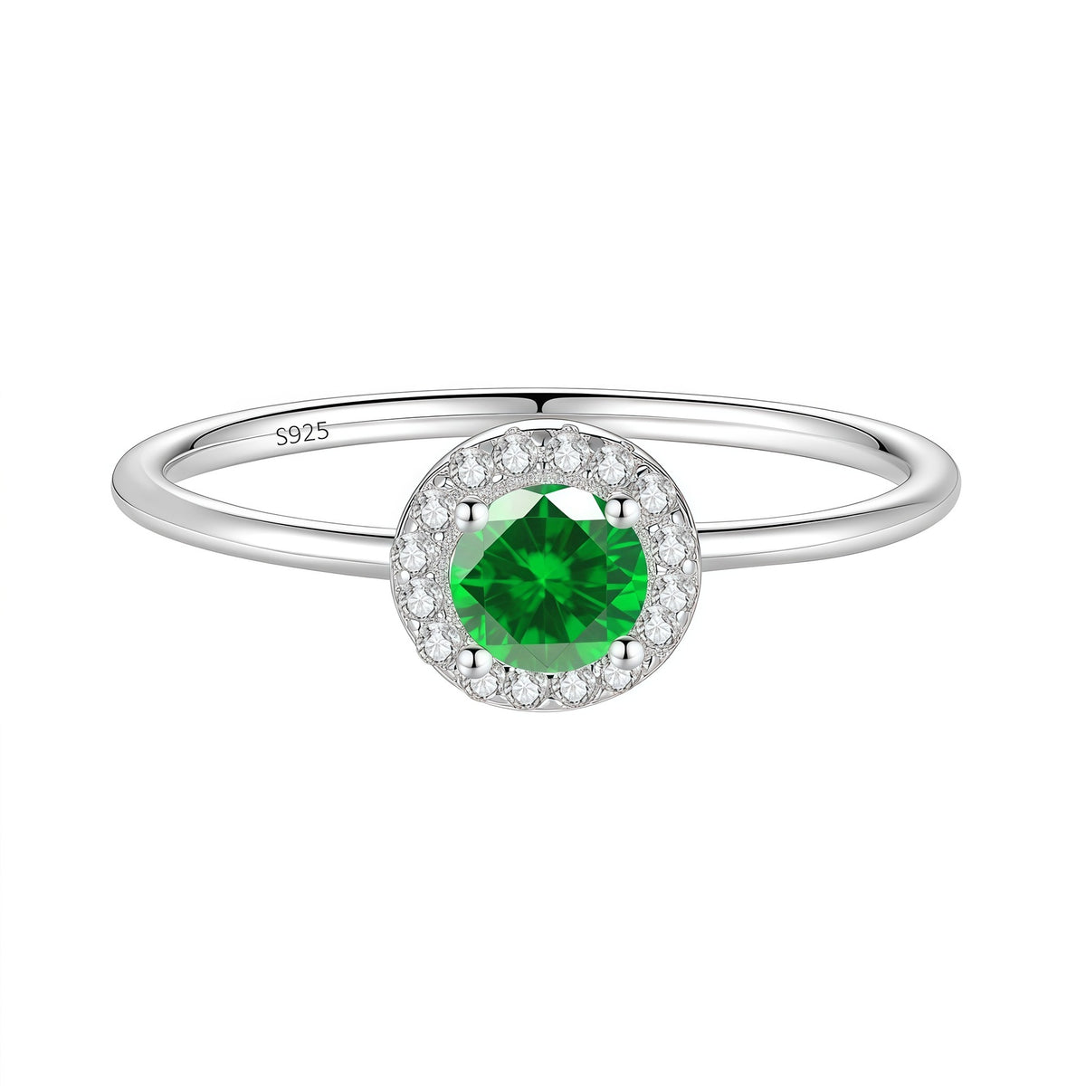 S925 Silver Round Ring with Colored Moissanite