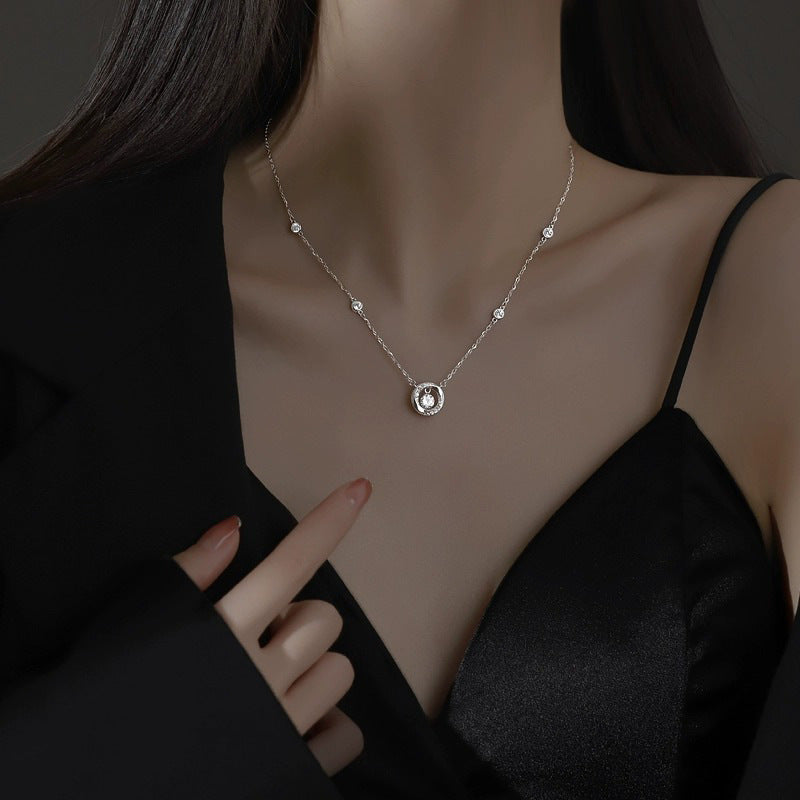 925 sterling silver sparkling zirconium pendant necklace - silver