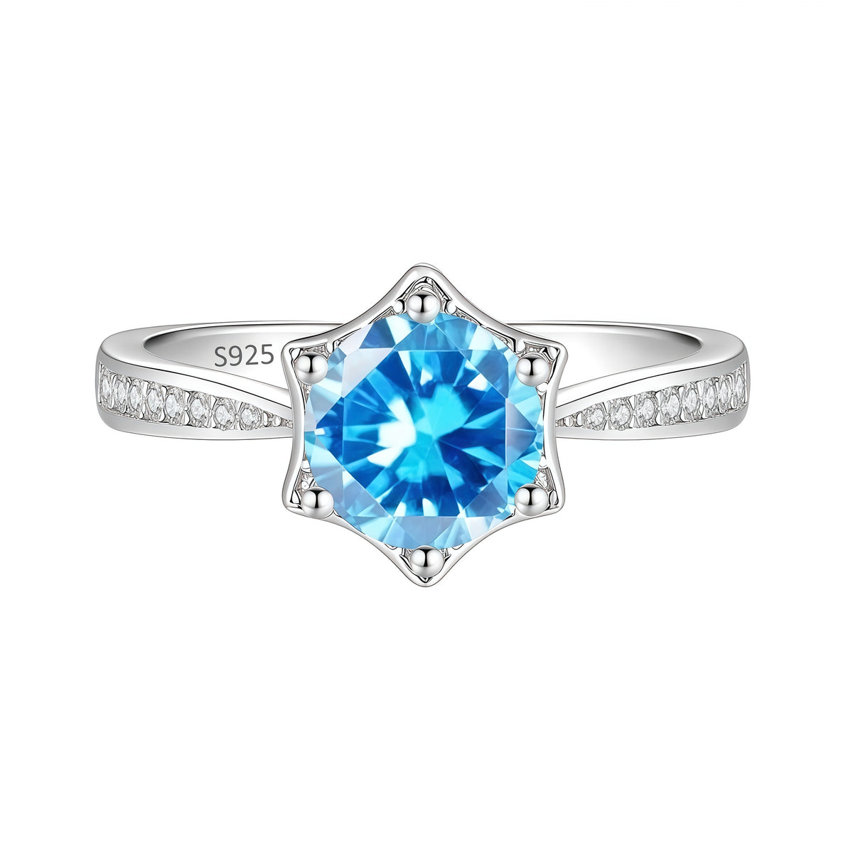 S925 Silver Hexagram Ring with Colorful Moissanite
