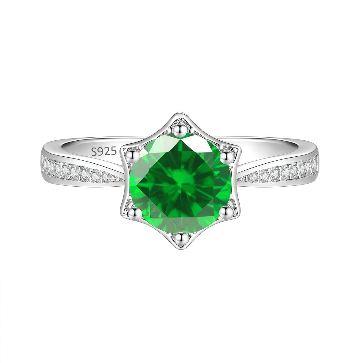 S925 Silver Hexagram Ring with Colorful Moissanite