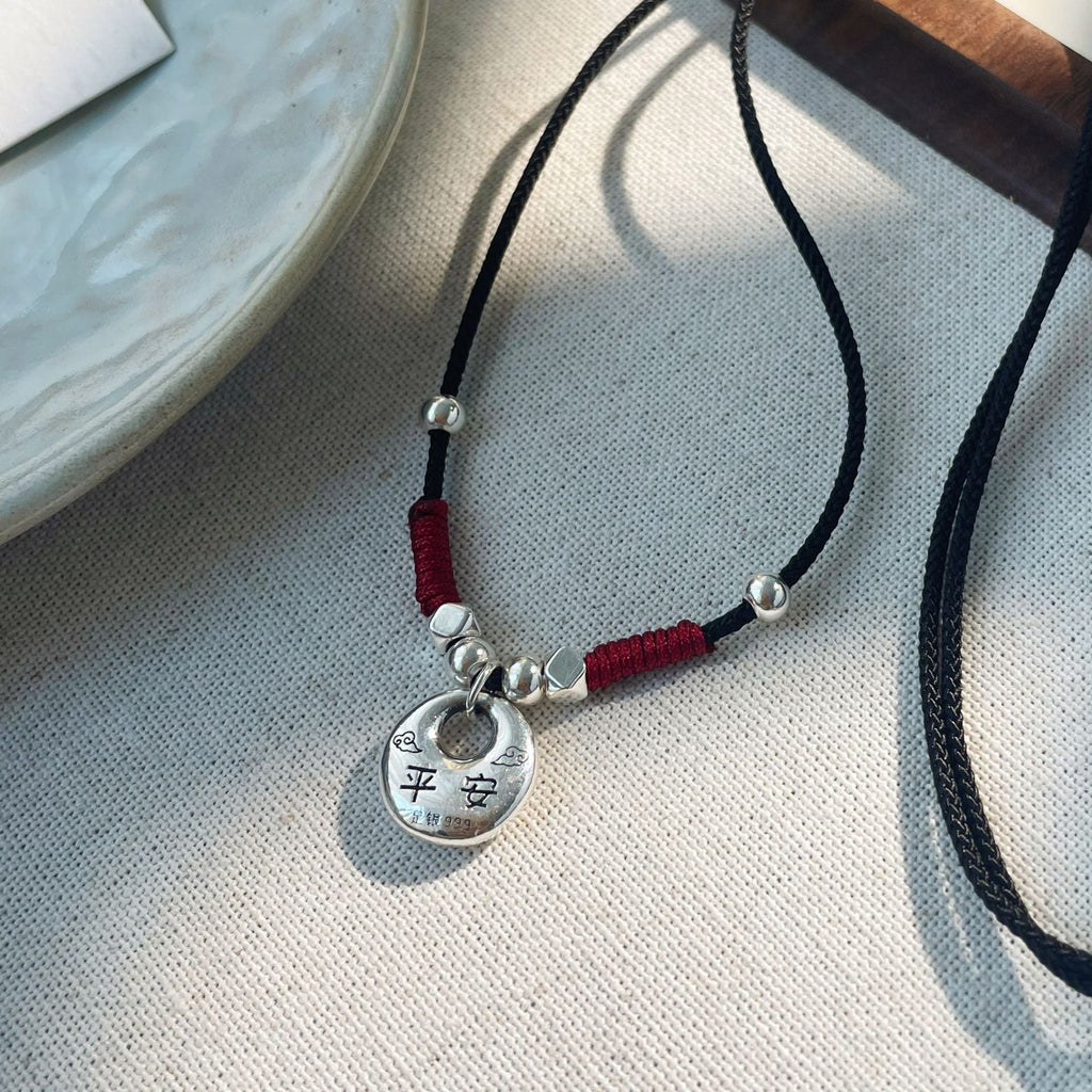 999 silver pendant hand woven rope necklace