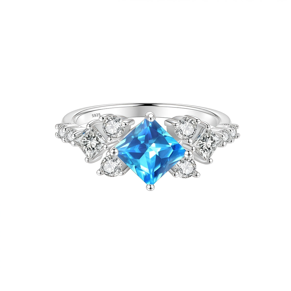 S925 Silver Ring with Colorful Square Moissanite