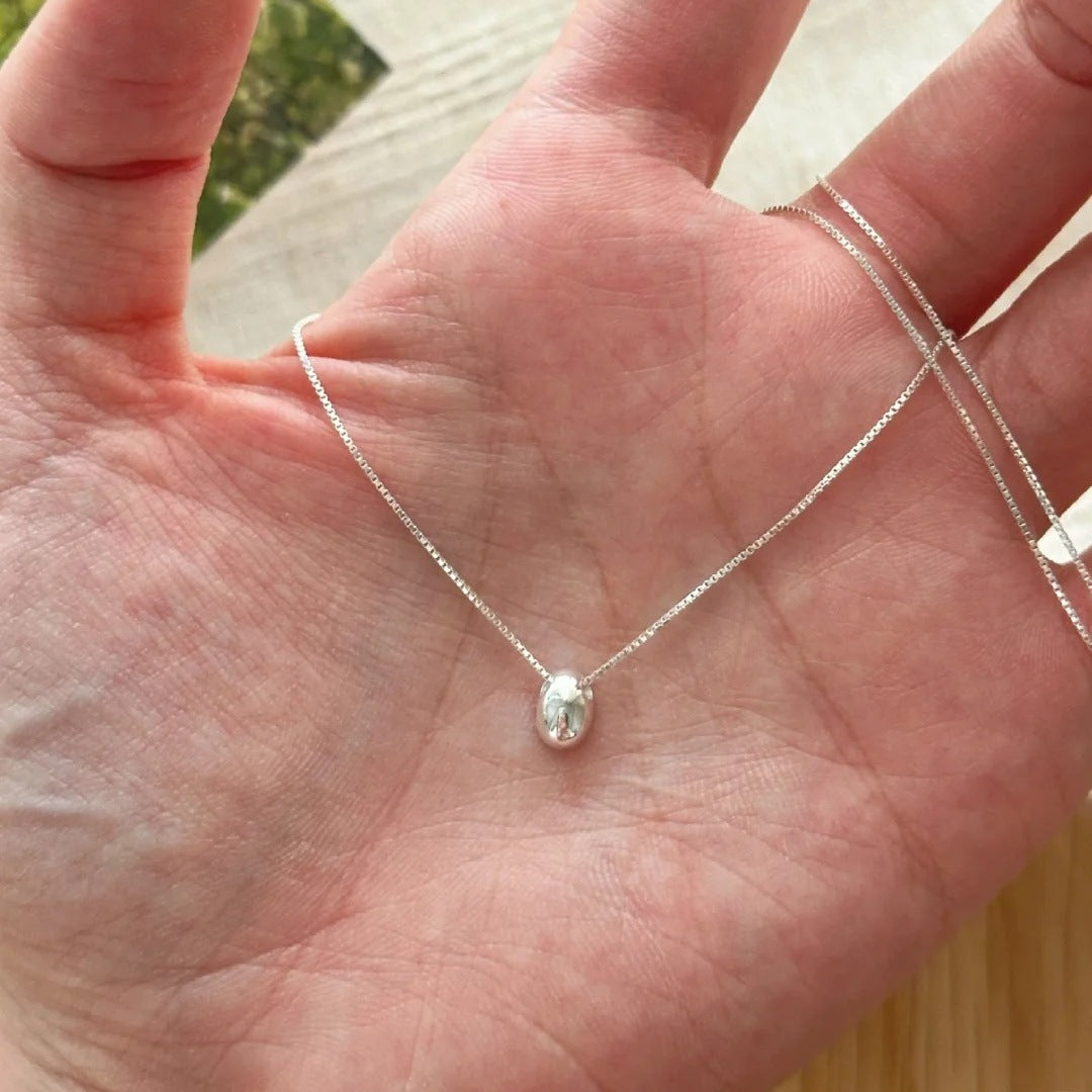 S925 silver oval silver bean pendant necklace