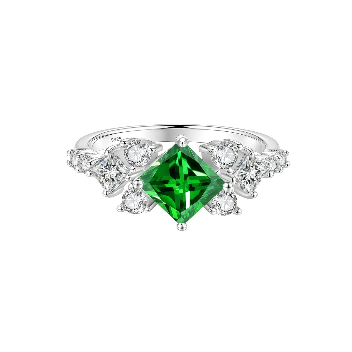 S925 Silver Ring with Colorful Square Moissanite