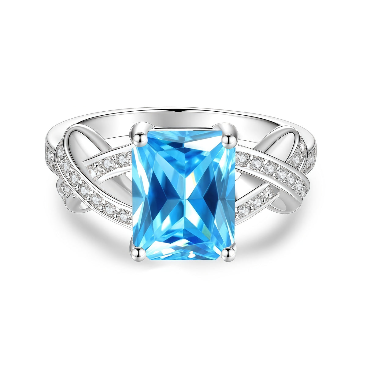 S925 Sterling Silver Rectangular Colored Moissanite Ring