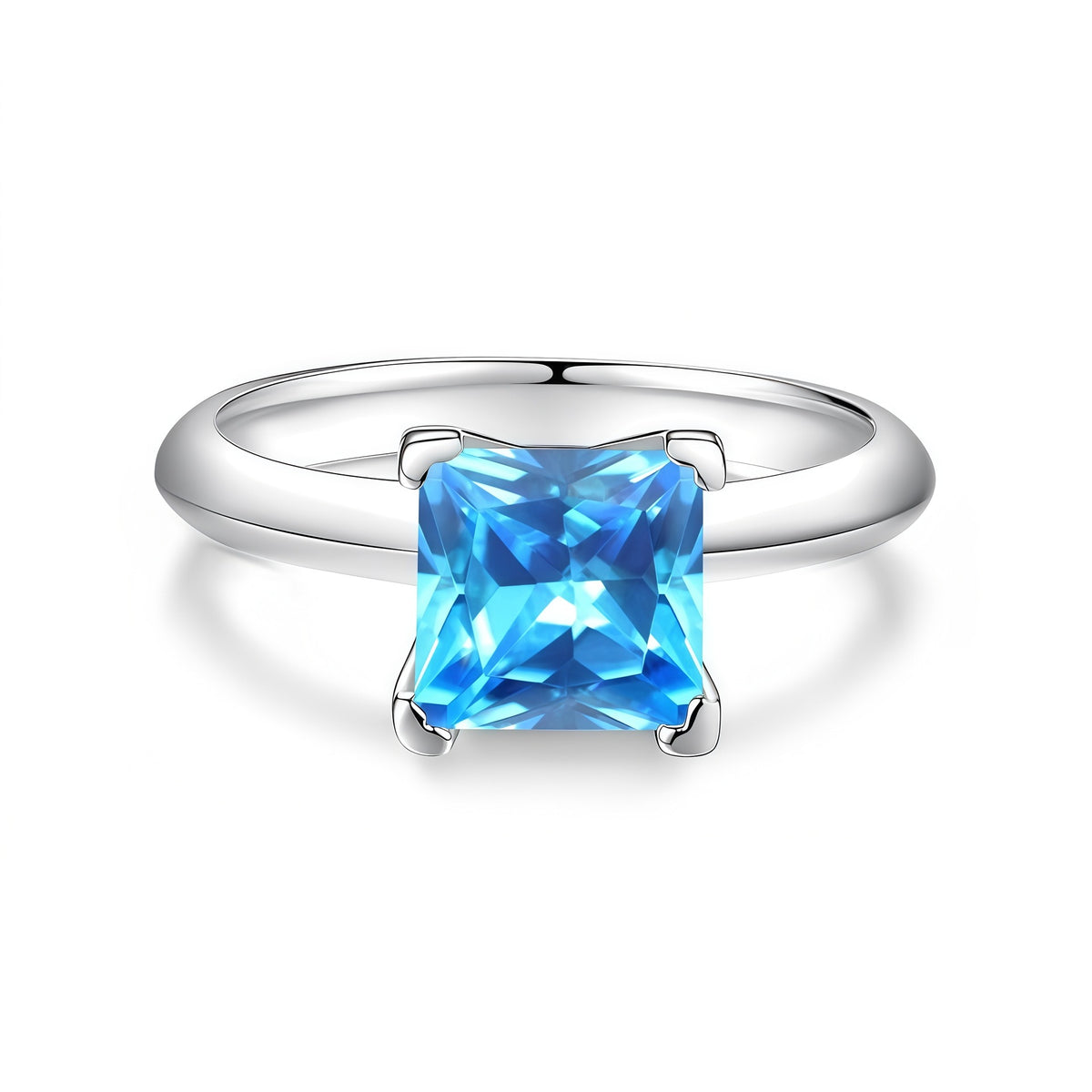S925 Sterling Silver Square-Cut Colored Moissanite Ring