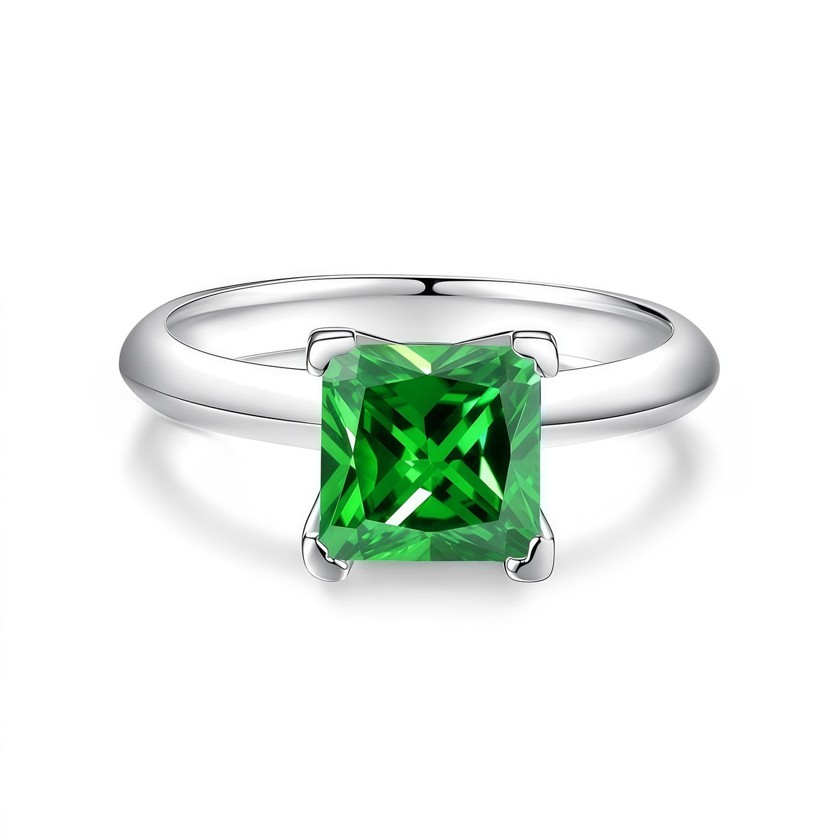 S925 Sterling Silver Square-Cut Colored Moissanite Ring