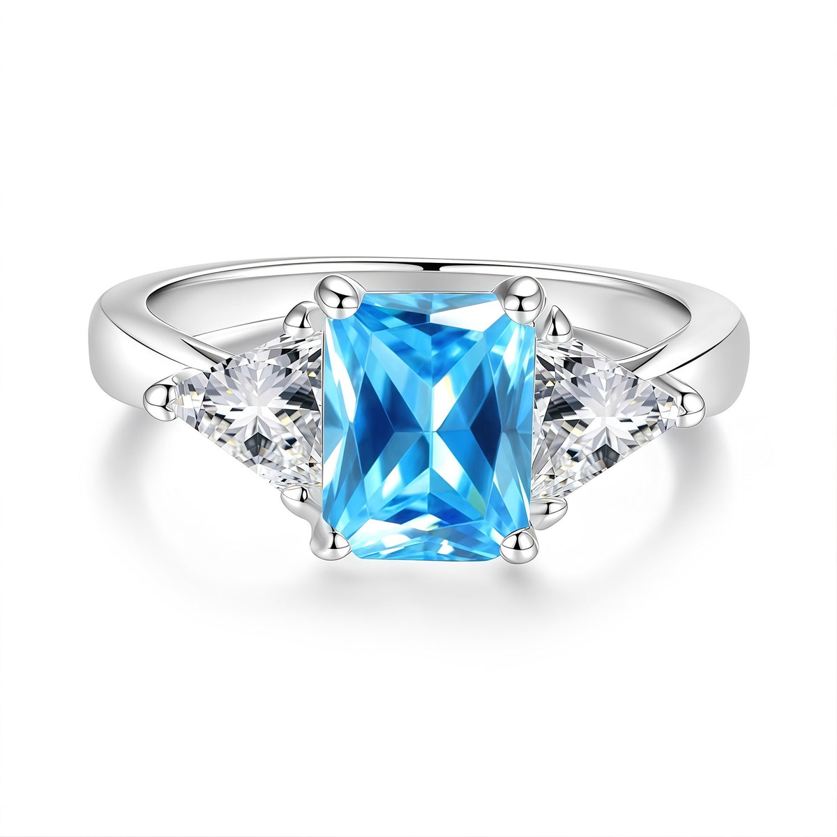 S925 Silver Rectangular Ring with Colored Moissanite