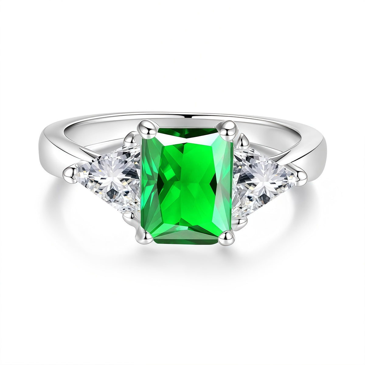 S925 Silver Rectangular Ring with Colored Moissanite