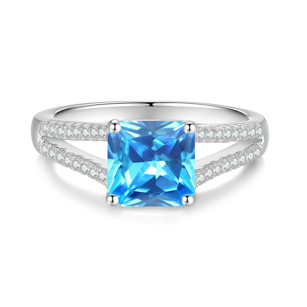 S925 Sterling Silver Square Ring with Colored Moissanite