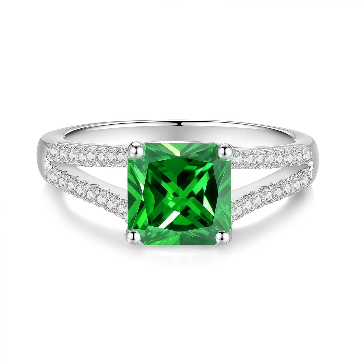 S925 Sterling Silver Square Ring with Colored Moissanite