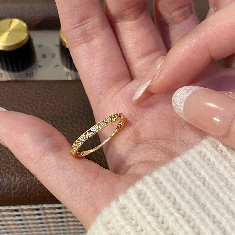 S925 Pure Silver Hollow Pattern Ring - Golden