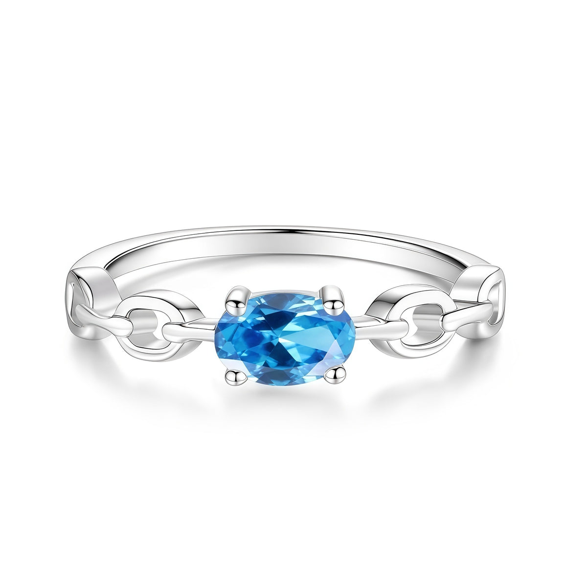 S925 Sterling Silver Six-Prong Round Colored Moissanite Ring