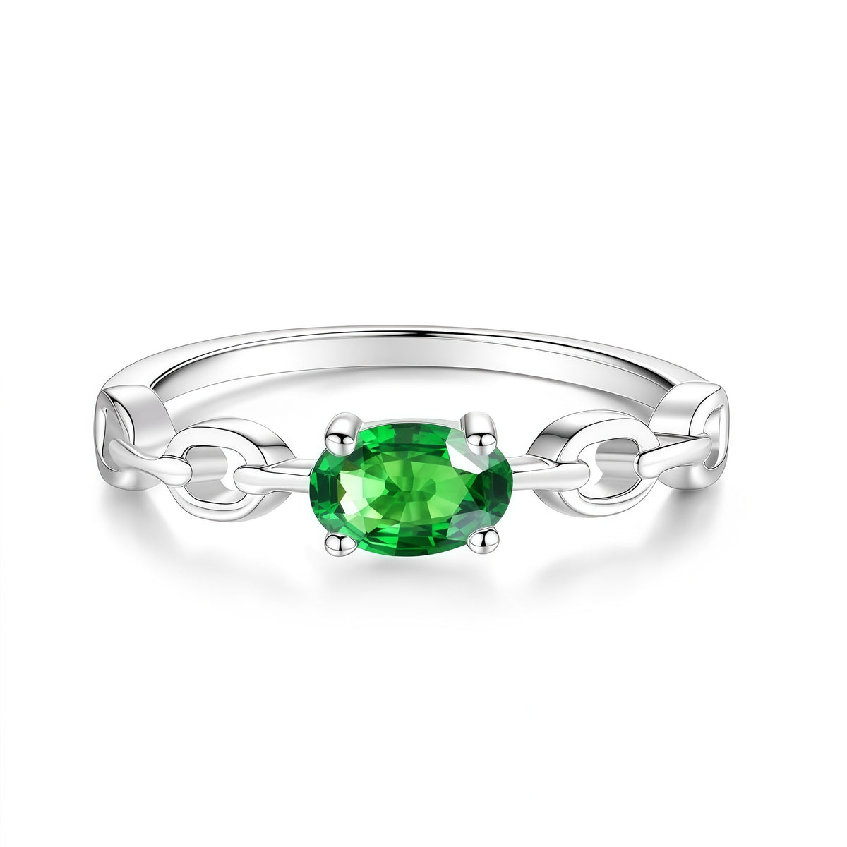 S925 Sterling Silver Six-Prong Round Colored Moissanite Ring