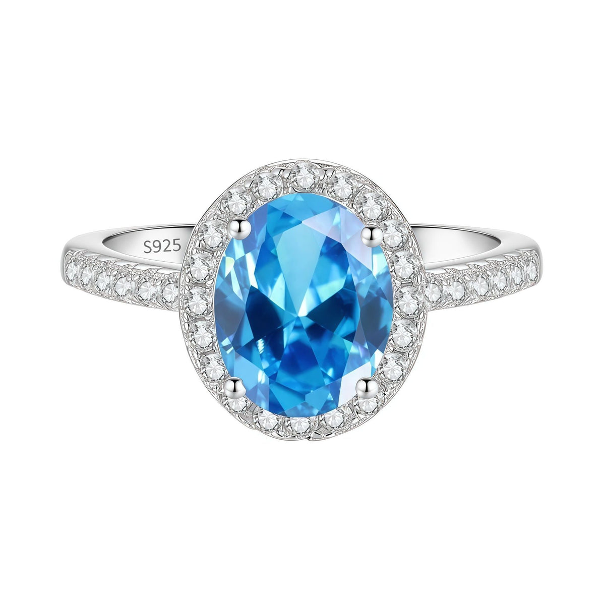 S925 Silver Oval-Shaped Ring with Colored Moissanite