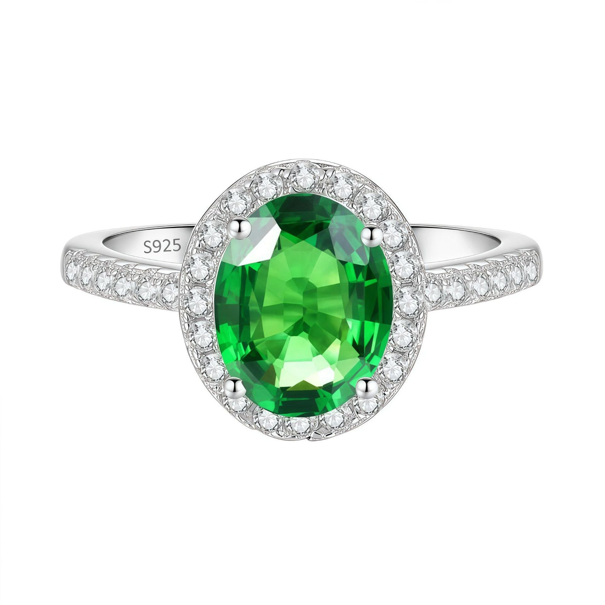 S925 Silver Oval-Shaped Ring with Colored Moissanite