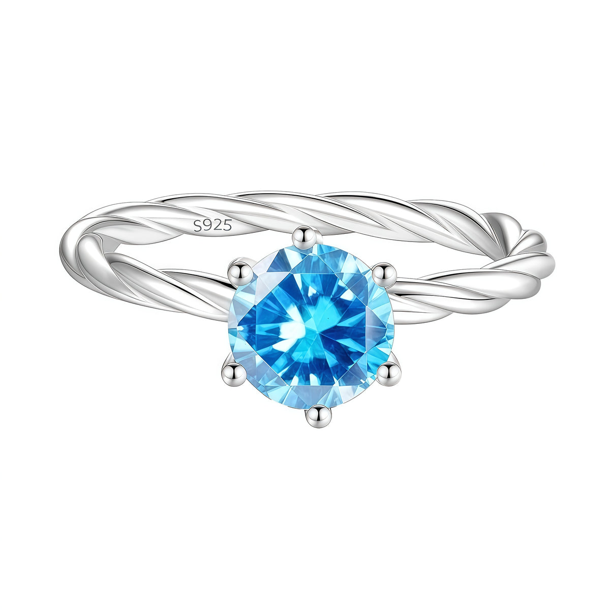 S925 Sterling Silver Twisted-Band Ring with Colorful Moissanite