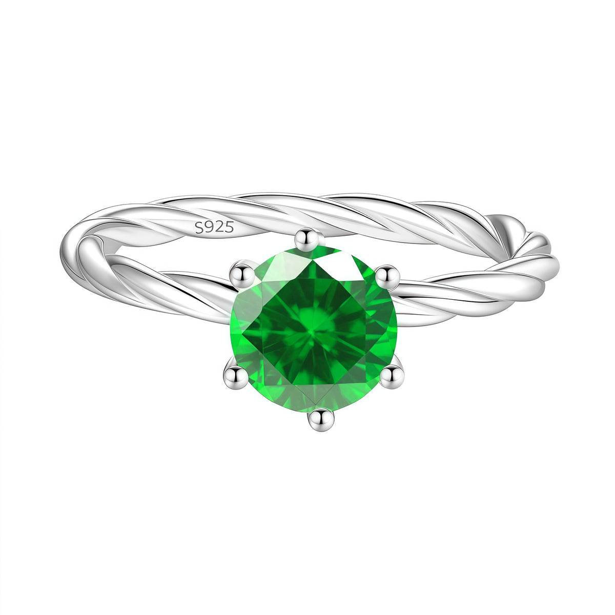S925 Sterling Silver Twisted-Band Ring with Colorful Moissanite