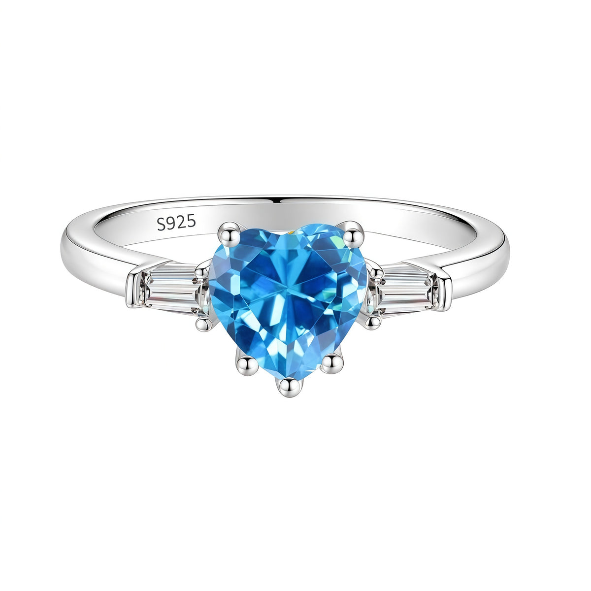 S925 Silver Heart-Shaped Colorful Moissanite Ring