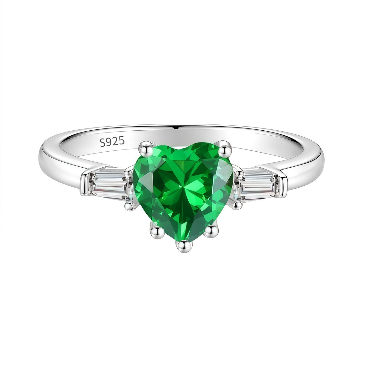 S925 Silver Heart-Shaped Colorful Moissanite Ring