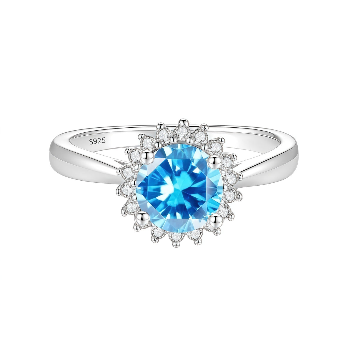 S925 Sterling Silver Sunflower Ring with Colorful Moissanite