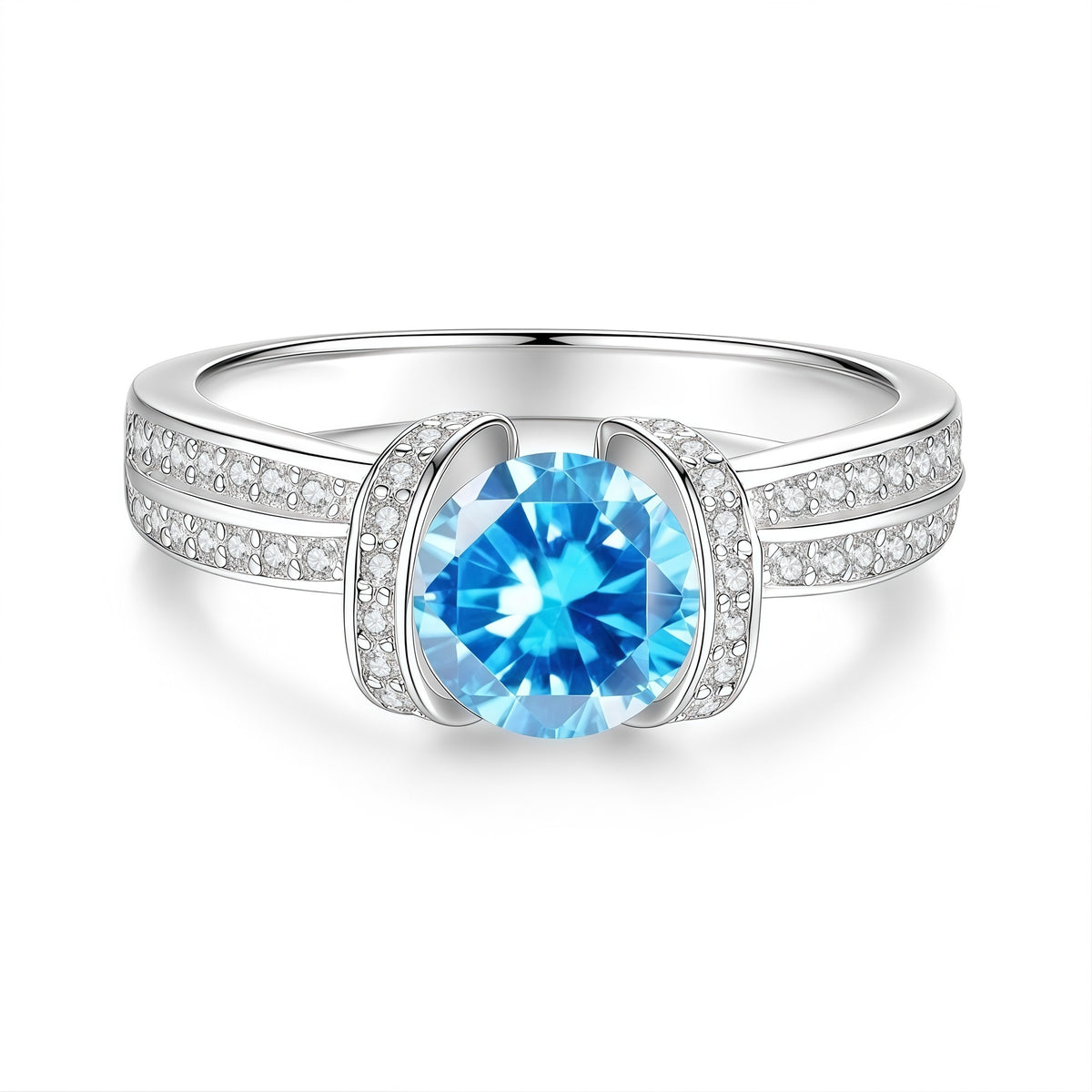 S925 Silver Ring with Colored Moissanite