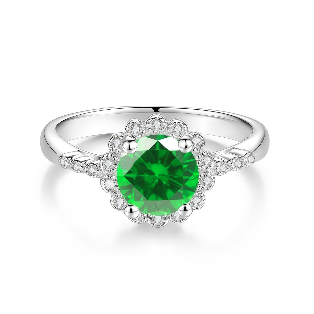 S925 Silver Flower Ring with Colored Moissanite