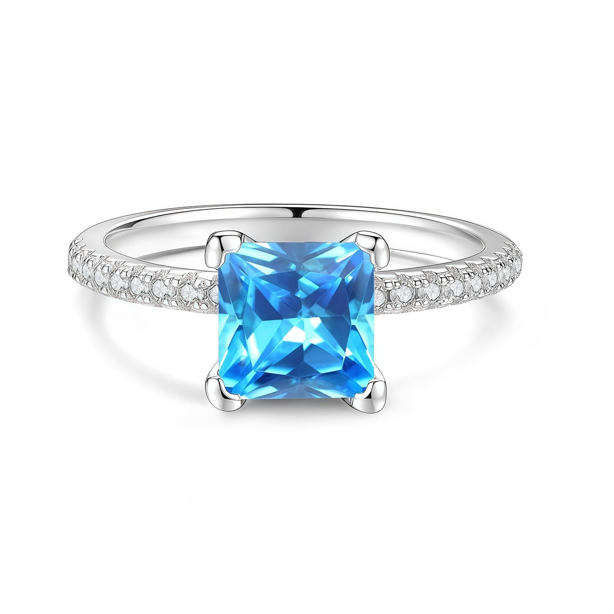 S925 Silver Square-Cut Colored Moissanite Ring