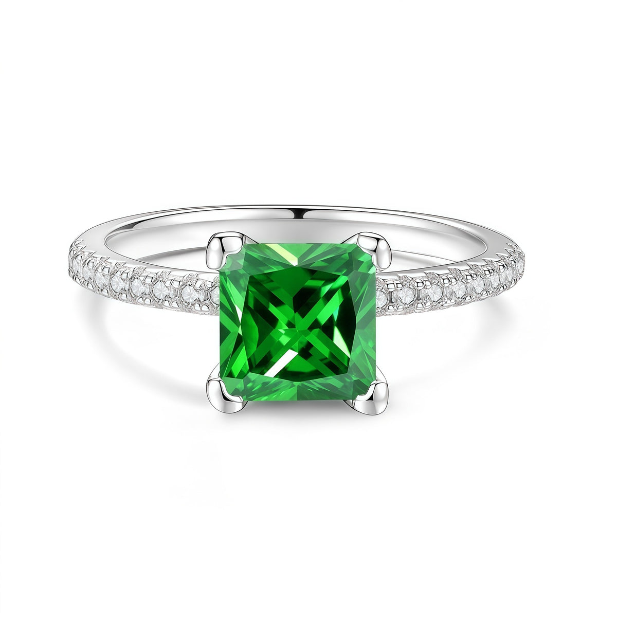 S925 Silver Square-Cut Colored Moissanite Ring
