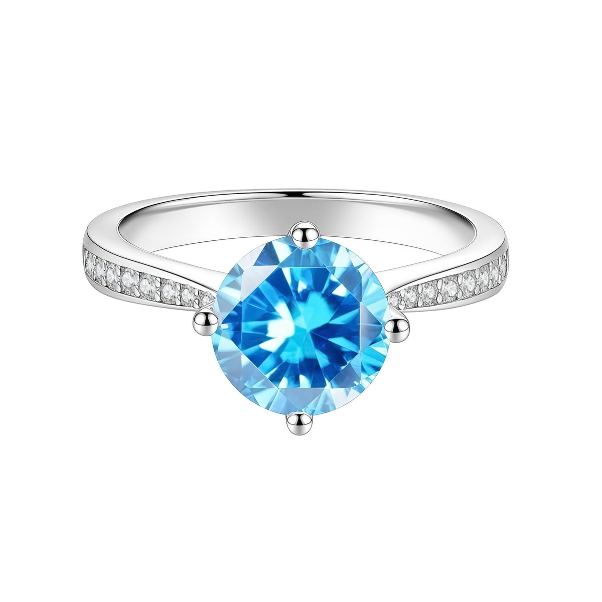 S925 Sterling Silver Four-Prong Set Round Colored Moissanite Ring
