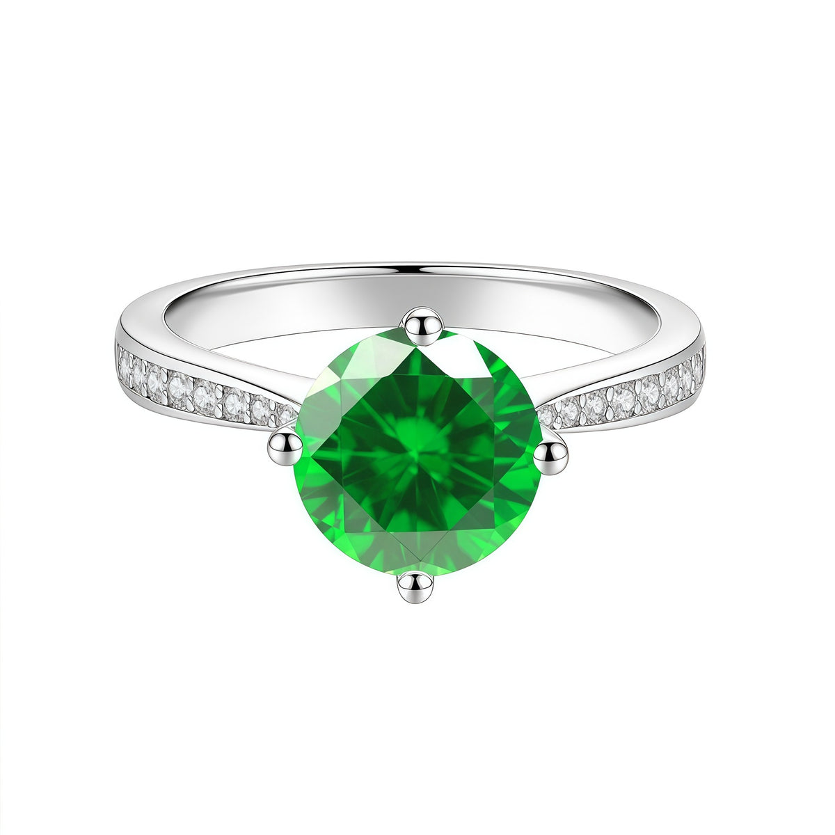 S925 Sterling Silver Four-Prong Set Round Colored Moissanite Ring