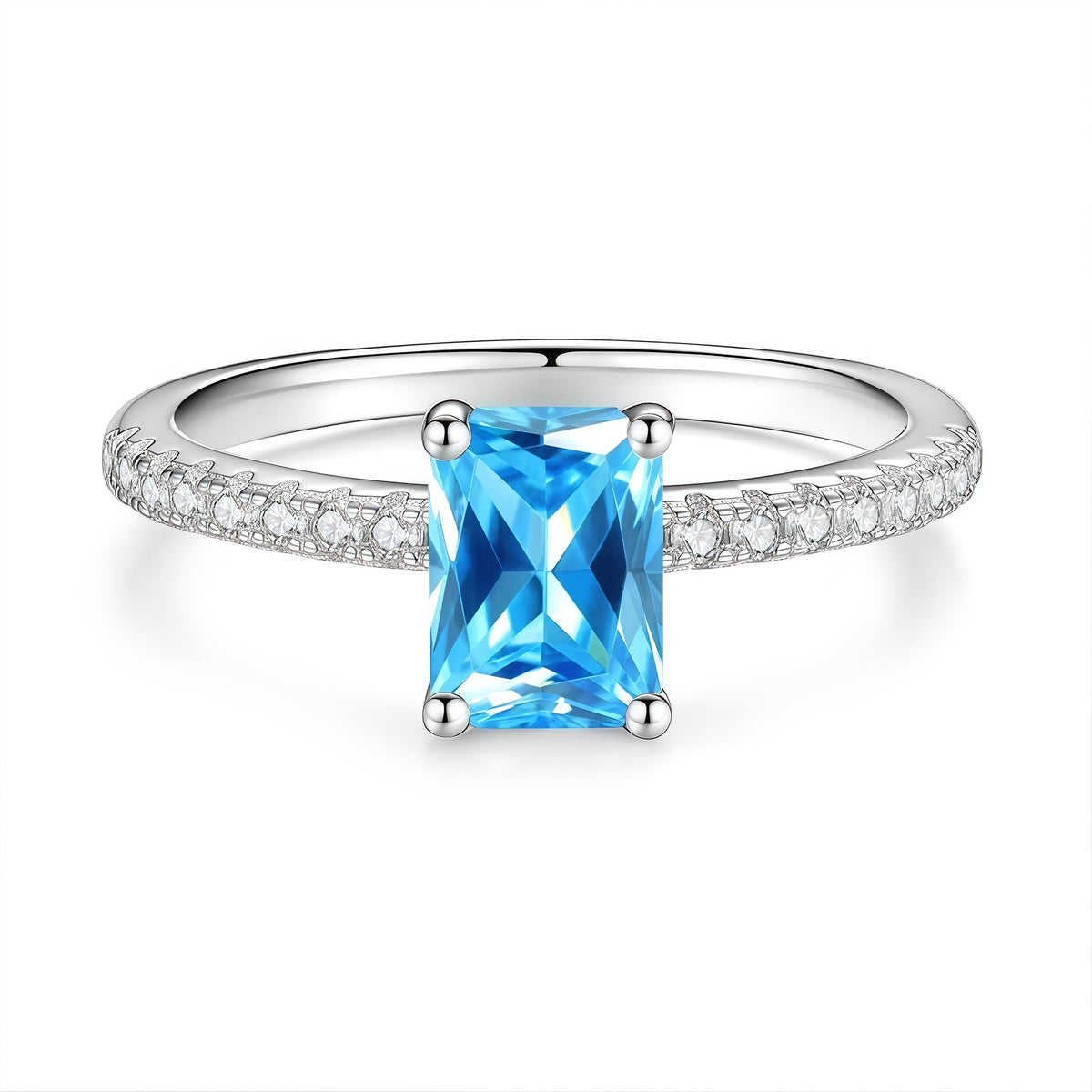 S925 Sterling Silver Rectangular Moissanite Ring