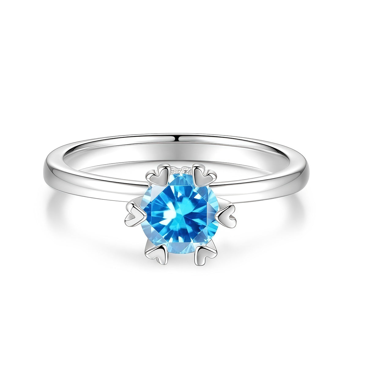 S925 Silver D-Color Moissanite Six-Prong Heart-Shaped Ring
