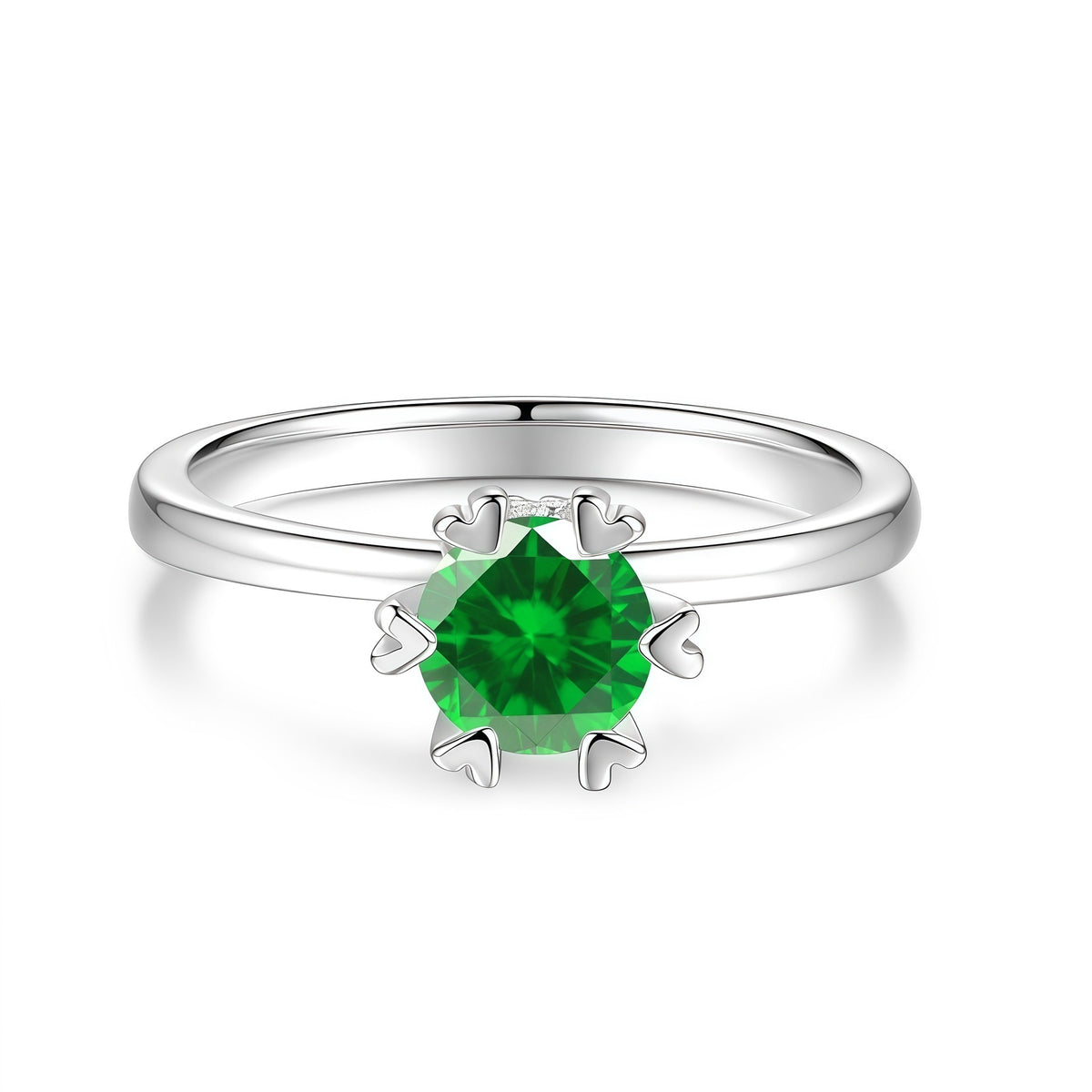 S925 Silver D-Color Moissanite Six-Prong Heart-Shaped Ring