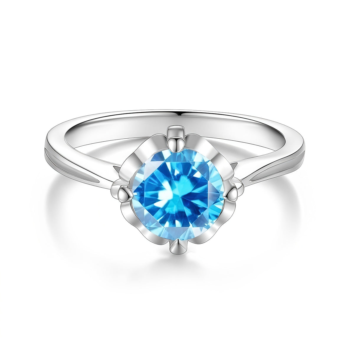 S925 Sterling Silver Floral Ring with Colorful Moissanite