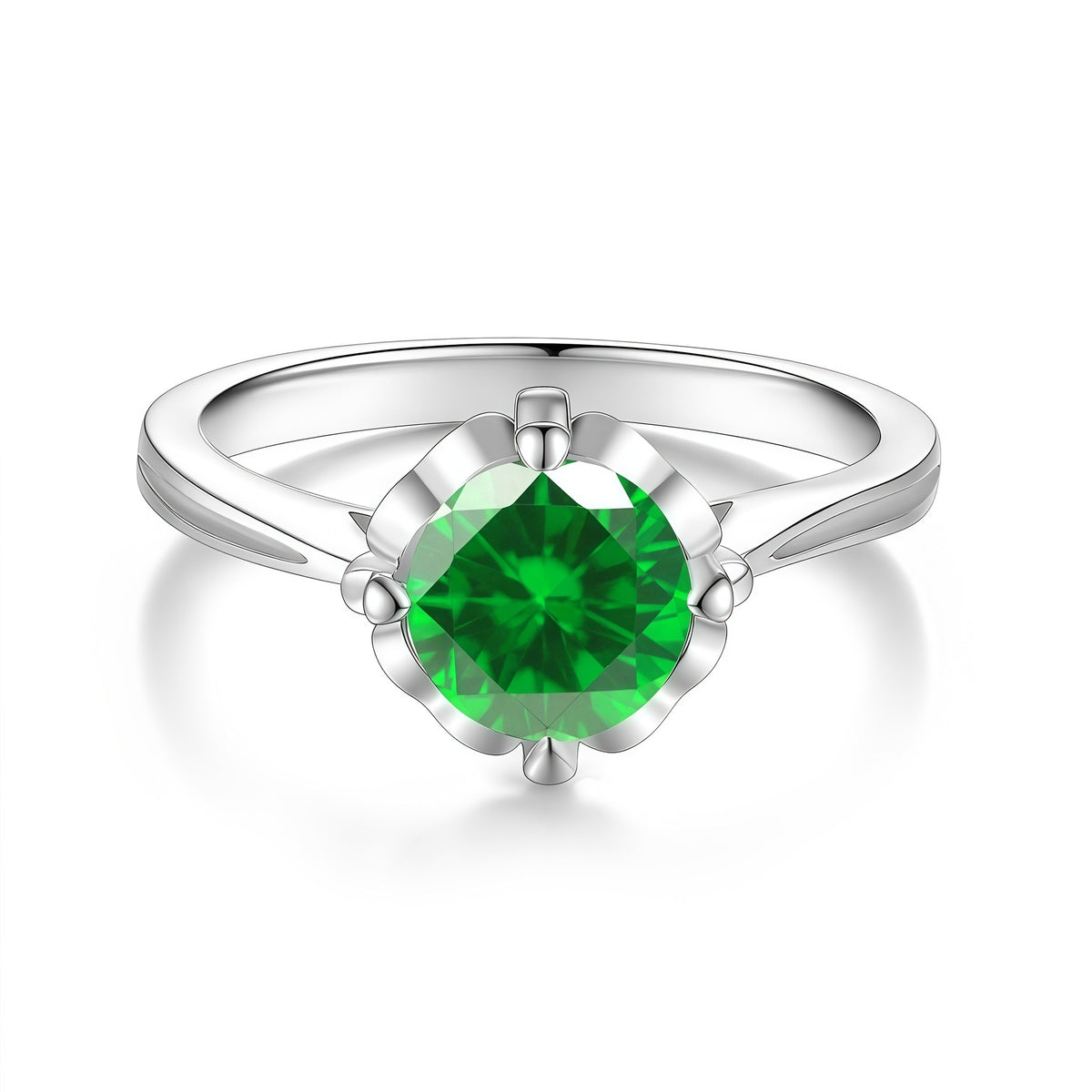 S925 Sterling Silver Floral Ring with Colorful Moissanite