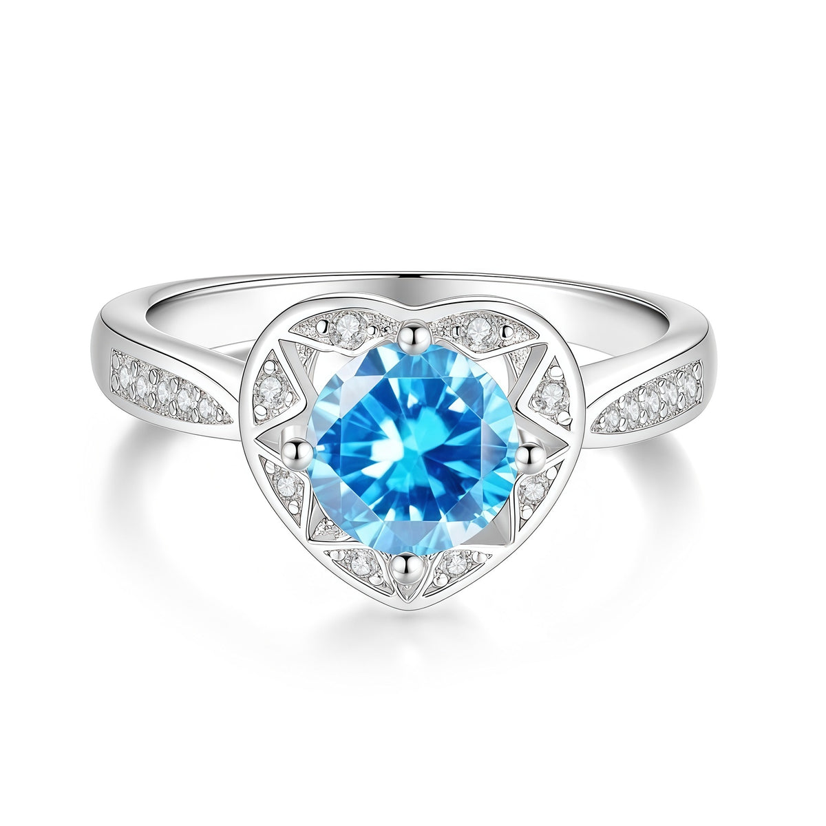 S925 Sterling Silver Six-Prong Round Colored Moissanite Ring